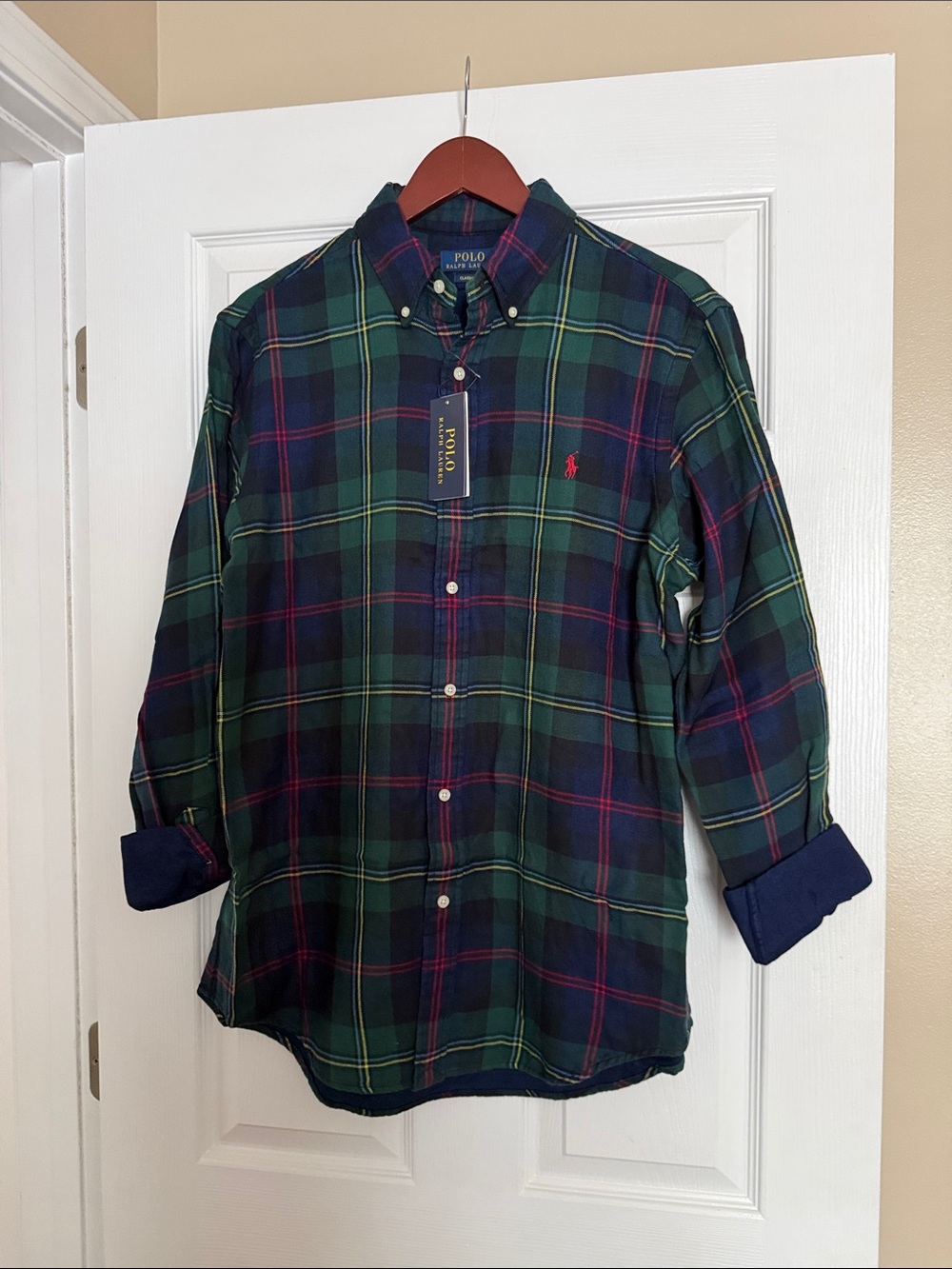 Polo by Ralph Lauren Navy and Green Plaid Button-Down Shirt